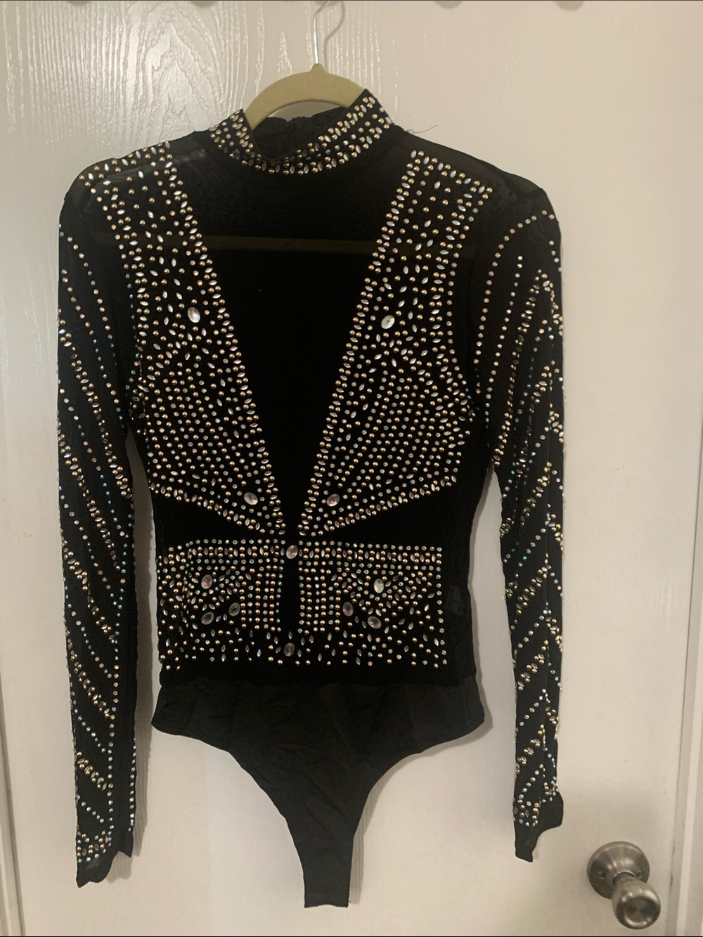 Black Long-Sleeve Studded Bodysuit Size Large